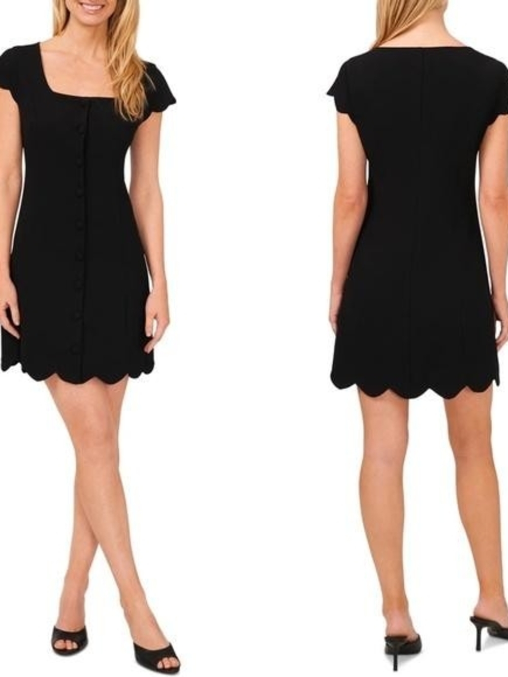 CeCe Black Scalloped Hem Mini Dress | Size 10